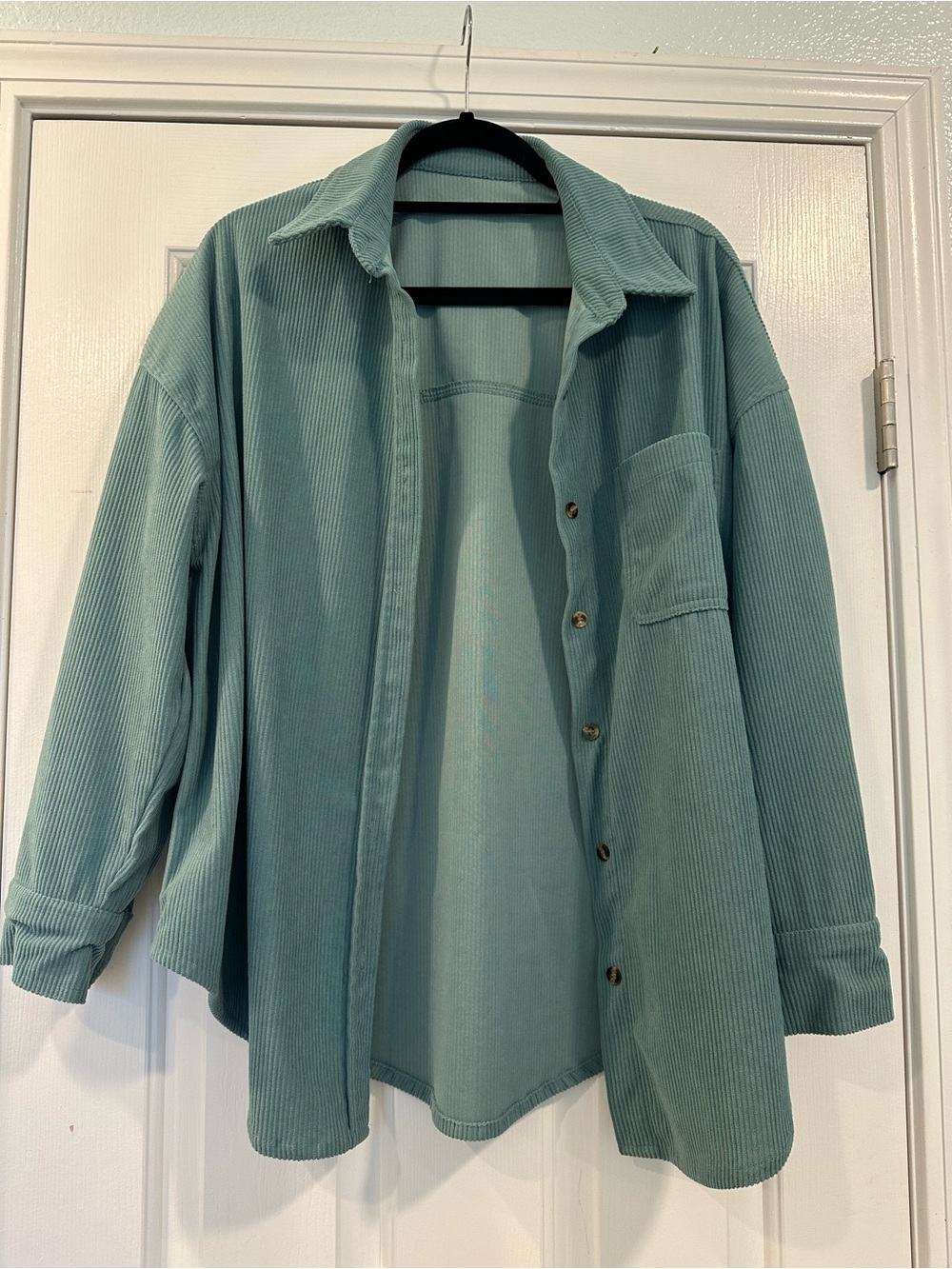 Relaxed Corduroy Button-Up Shirt Jacket in Sage Green
